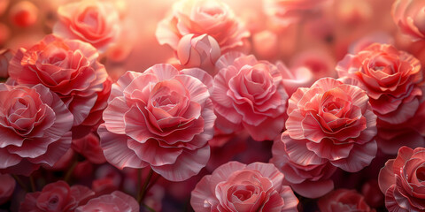 Fototapeta premium Peonies roses on pink background