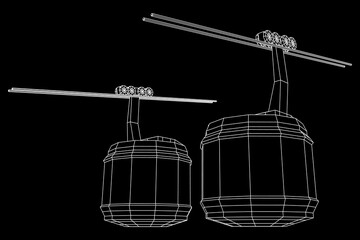 Cable car cabin gondola. Funicular simple cableway concept. Wireframe low poly mesh vector illustration