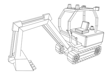 Heavy equipment excavator machine manufacturing power equipment for open pit mining. Wireframe low poly mesh vector illustration