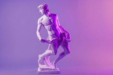 3d rendering of ancient  greek -roman  statue art  figure posture  . Creative concept colorful neon image with bright and violet or purple color background, fashionable, trendy ,isolated background