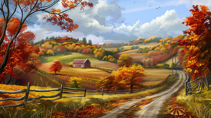 Autumn landscape small farmhouse 