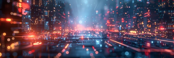 Fototapeta premium Glowing Futuristic Cityscape at Night