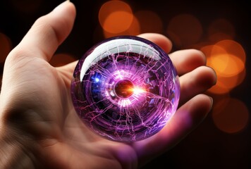 Enigmatic Crystal Ball Illuminated in Purple, Pink, and Yellow Light