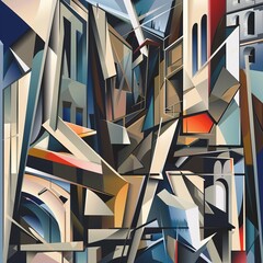 Illustrate the modernism of Cubism against an industrial cityscape, with sharp angles and unexpected viewpoints highlighting the movements fragmented reality