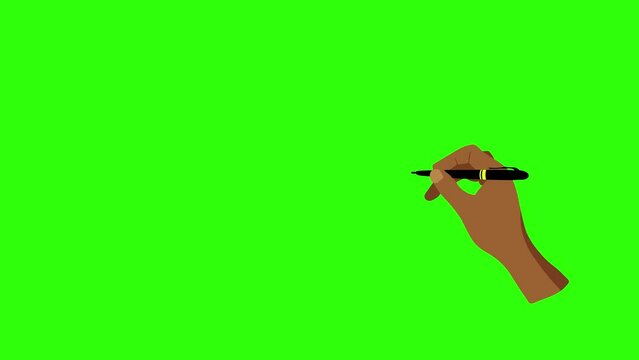 Animated Hand Writing Gesture or Hand Holding a Pencil. 4k video green screen. write a straight line