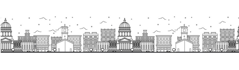 Seamless pattern with outline Havana Cuba City Skyline. Historic Buildings Isolated on White. Havana Cityscape with Landmarks.