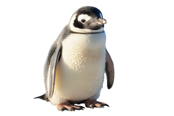 King penguin isolated on cut out PNG or transparent background. Realistic animal bird clipart template pattern. Antarctic Penguins spend about half their lives on land and other half at sea cold.