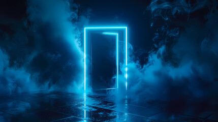 Abstract neon background with glowing square frame