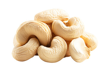 Pile of Delicious Cashew Nuts isolated on cut out PNG or transparent background. Realistic food clipart template pattern. Healthy, Organic Snack with Nutty, Gourmet Flavor. Shot with macro lens. 