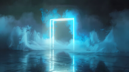 Abstract neon background with glowing square frame