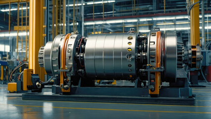 Industrial compressor for creating pressure in an oil refinery chemical petrochemical plant. Electric motors in the production line of a power plant