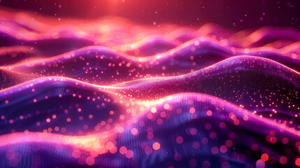 Abstract purple energy waves from particles of futuristic high-tech glowing background