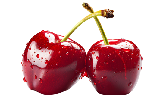 Sweet dark red cherries pile isolated on cut out PNG or transparent background. Realistic fruit clipart template pattern. Benefits of cherries help in synthesis of collagen.