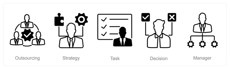 A set of 5 Project Management icons as outsourcing, strategy, task