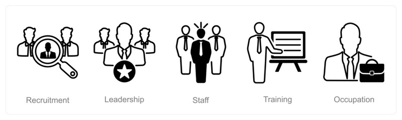 Fototapeta premium A set of 5 recruitment icons as recruitment, leadership, staff