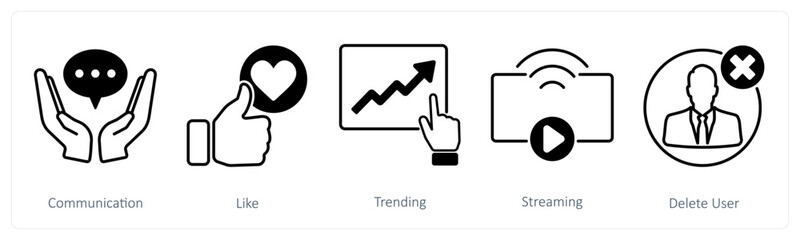A set of 5 Social Media icons as communication, like, trending