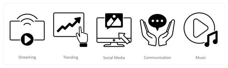 A set of 5 Social Media icons as streaming, trending, social media