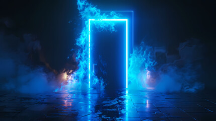 Abstract neon background with glowing square frame