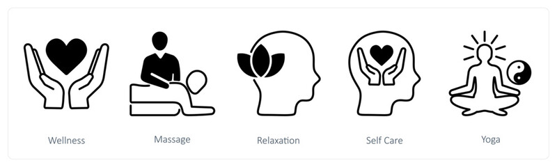 A set of 5 Wellness icons as wellness, massage, relexation