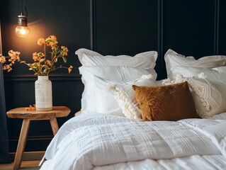 Stylish Bedroom with Comfortable Bed and Pillows