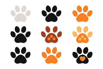 Set of Cat paw vector dog paw cat breed vector doodle illustration character Silhouette Design with white Background and Vector Illustration