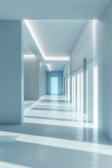 Minimalist 3D white and blue interior design background with an open space