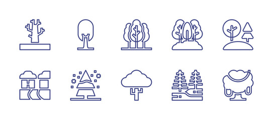 Forest line icon set. Editable stroke. Vector illustration. Containing forest, trees, tree, drytree, pinetree, rain.