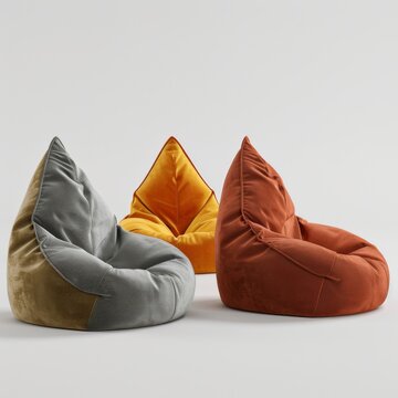 Three Otedama bean bag chairs in varying colors sit side by side