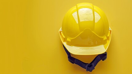  A yellow hard hat atop a yellow table, near blue jeans and black shoes