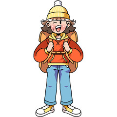 Happy girl camping with dogs