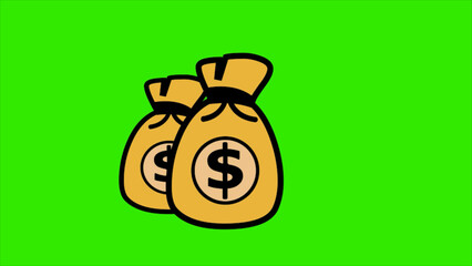 Two money bag animated green background