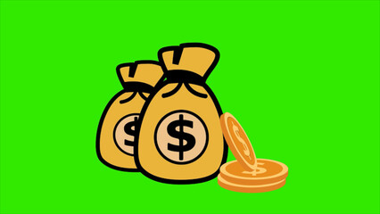 Dollar coin money bag green background