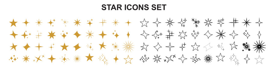 Star icons set. Gold star and sparkle symbols collection