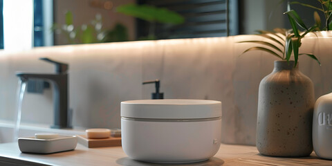 modern luxury white soap container in the bathroom, White Earthenware Bathroom Storage