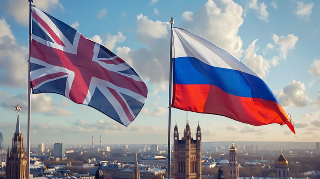 UK and Russia Flag - Powered by Adobe