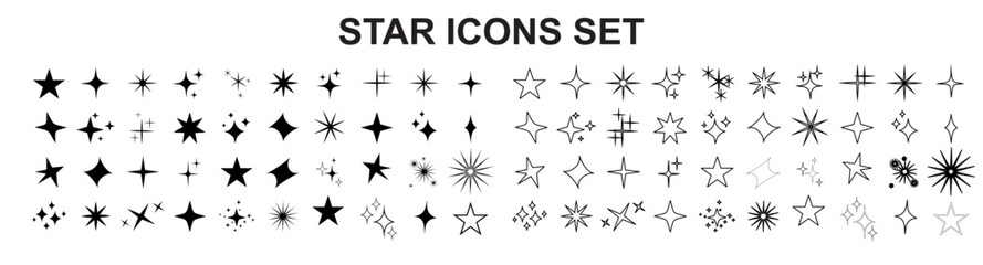 Star icons set. black star and line sparkle symbols collection