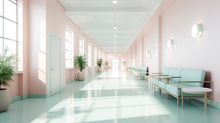 Interior of a modern office with a long corridor.