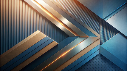 Abstract Geometric Design with Layered Textured Metallic Surfaces in Blue and Grey - Contrasting Warm Orange Glow for Modern Digital Wallpaper, Graphic Design, or Creative Artistic Projects.