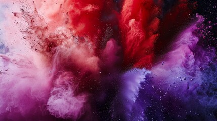 Fototapeta premium A spectrum of powders mid-explosion, from red to purple