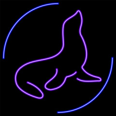 seal neon sign, modern glowing banner design, colorful modern design trend on black background. Vector illustration.