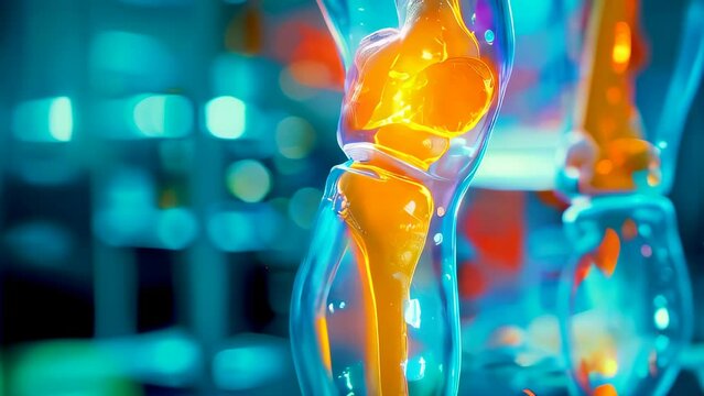 Medical X-Ray of the knee on blue blurred background
