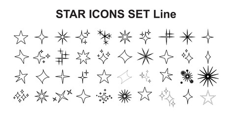 Star icons set. Line star icons and sparkles vector collection
