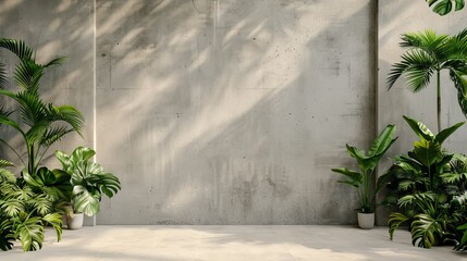 plants growing on a concrete wall background