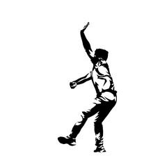Cricket player, bowler throwing, isolated vector silhouette