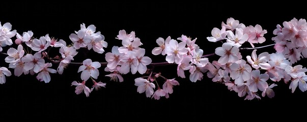 branching cherry blossom design with soft pink petals branching on black background