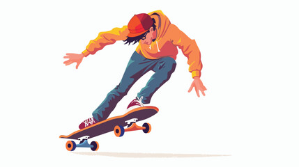 Modern skateboarder riding skateboard. Young male ska