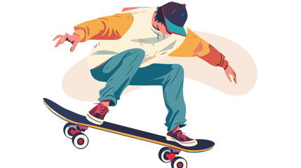 Modern skateboarder riding skateboard. Young male ska