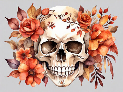 recommend clip art: watercolor autumn flower skull clipart