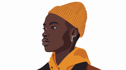 Modern young black man face portrait. Fashion male ch