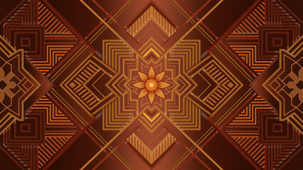seamless pattern features a harmonious interplay of geometric shapes in a palette of brown tones.